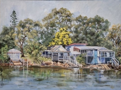 Urunga Cabins, Gail Cardow, Oil 400px ht